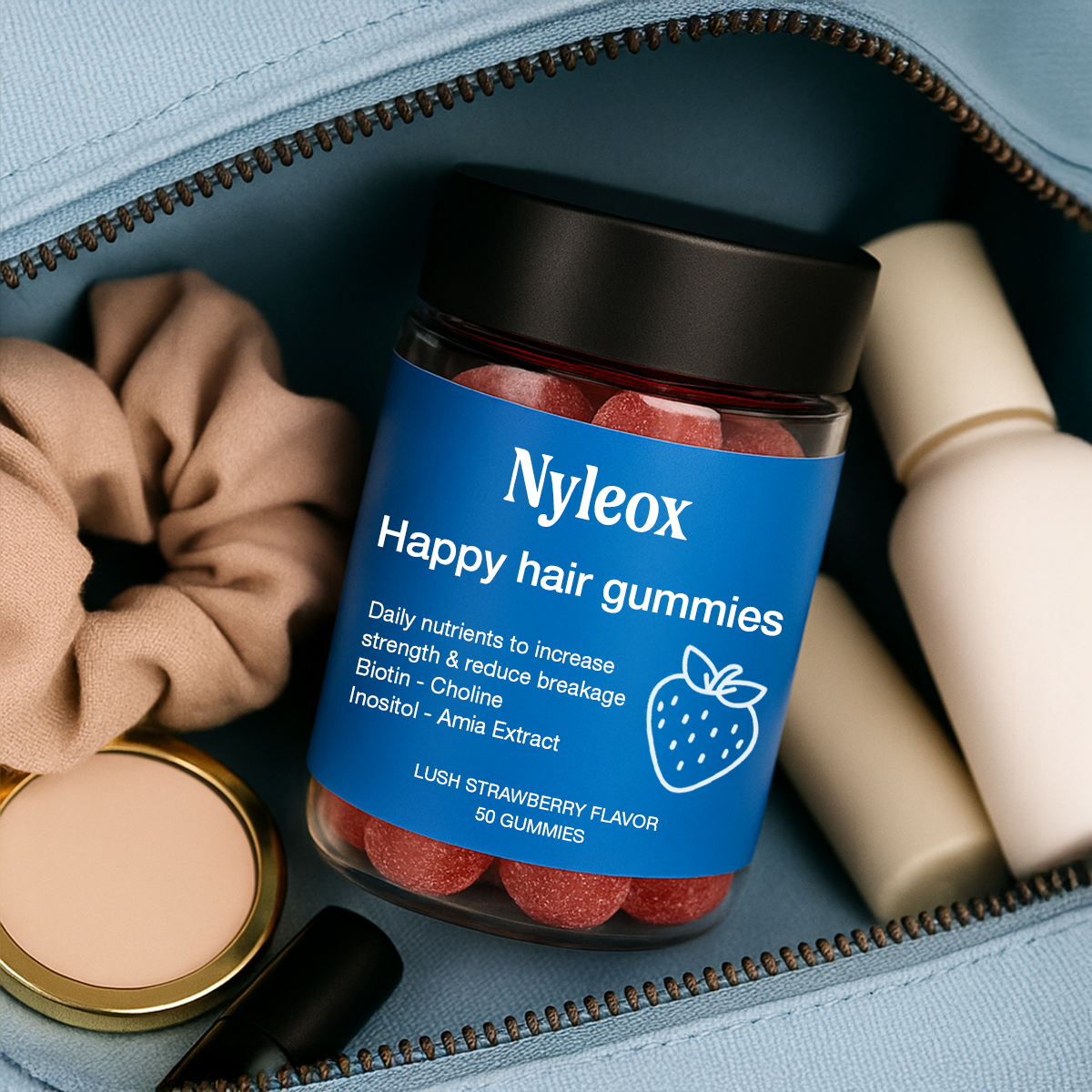 Nyleox Happy Hair Gummies (Free Bloat be Gone)